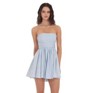 COMING SOON LUCY IN THE SKY BLUE EYELET STRAPLESS MINI DRESS